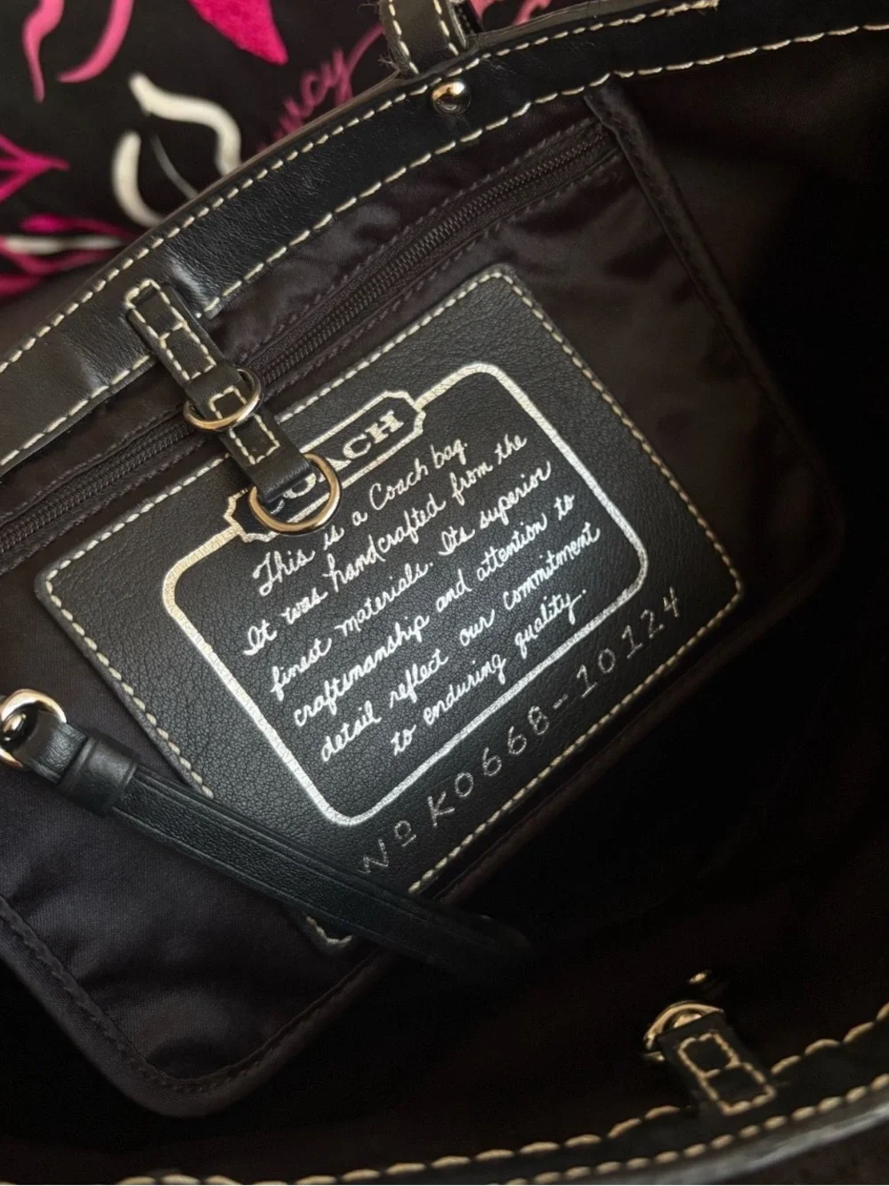 Coach Black Tote with Metallic Silver Stripe
